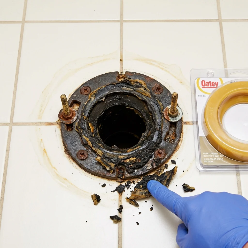 Failed wax ring showing water seepage at the base of a toilet in a Miami, FL home